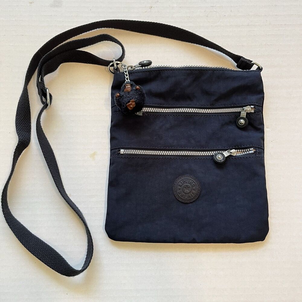 Kipling Keiko Crossbody Bag Triple Zipper Black 8”x9” Travel School Travel EUC